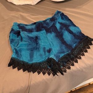 Vintage Tie-Dye Women's Shorts with Lace Trim